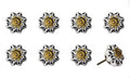 Set of Eight Black And Yellow Ceramic And Metal Drawer Pull Knobs