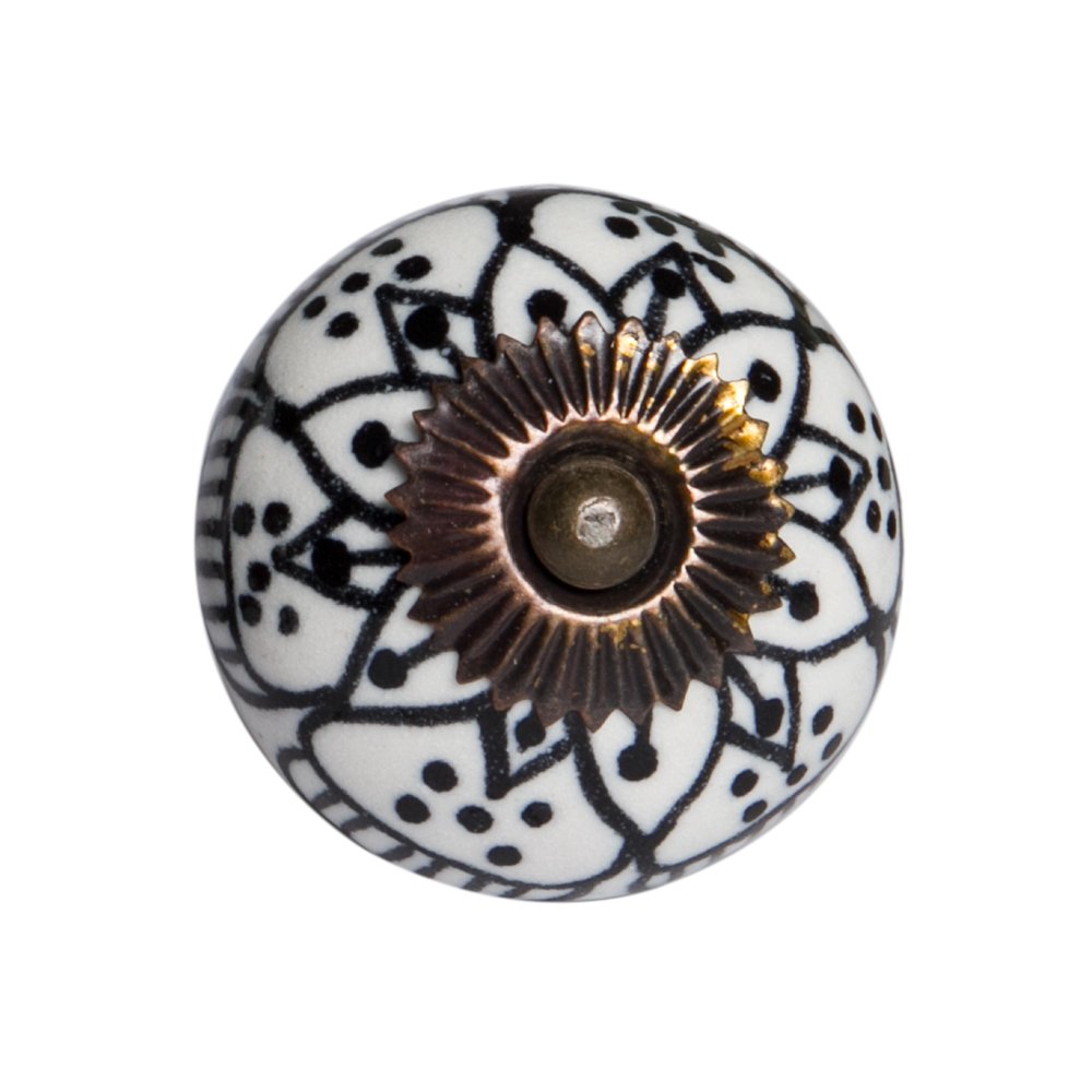 Set of Eight Black And White Ceramic And Metal Drawer Pull Knobs