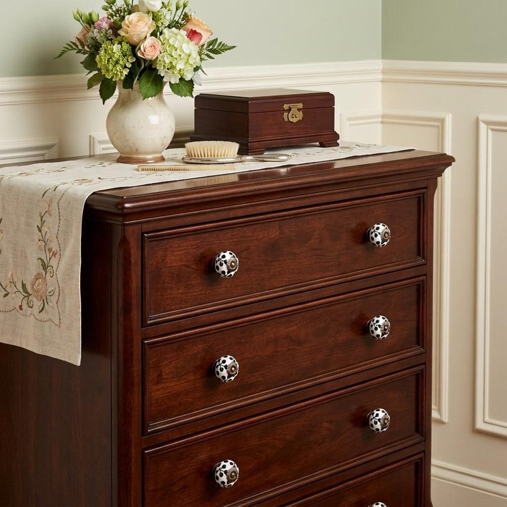 Set of Eight Black And White Ceramic And Metal Drawer Pull Knobs