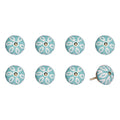 Set of Eight Turquoise And White Ceramic And Metal Drawer Pull Knobs