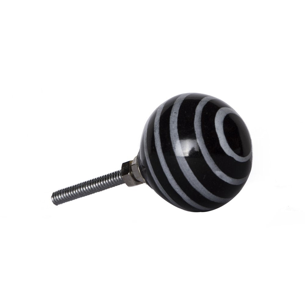 Set of Eight Black And Gray Ceramic And Metal Drawer Pull Knobs