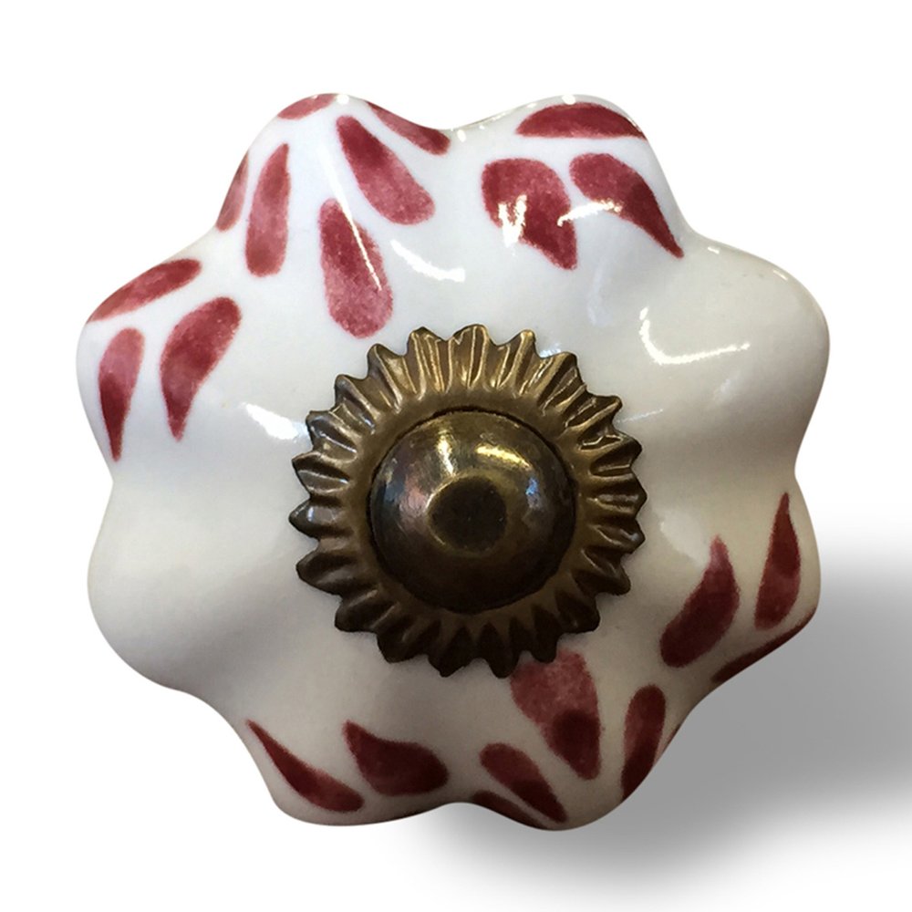 Set of Eight Brown And White Ceramic And Metal Drawer Pull Knobs on a white background