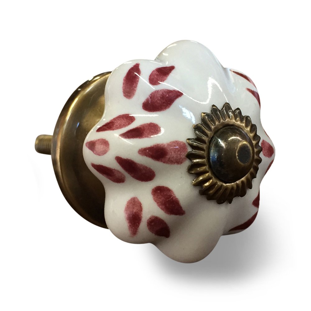 Set of Eight Brown And White Ceramic And Metal Drawer Pull Knobs on a white background