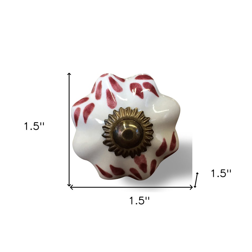 Set of Eight Brown And White Ceramic And Metal Drawer Pull Knobs on a white background