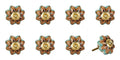 Set of Eight Blue And Red Ceramic And Metal Drawer Pull Knobs