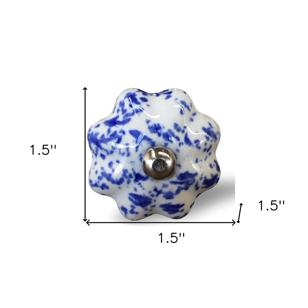 Set of Eight Blue And White Ceramic And Metal Drawer Pull Knobs