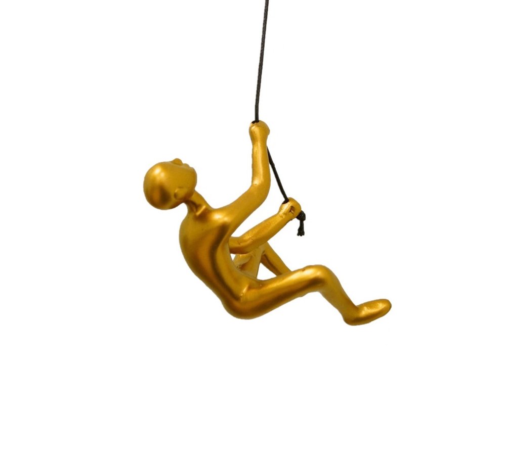 Set of Two Gold Resin Climbing Man Hanging Dimensional Sculpture on a white background
