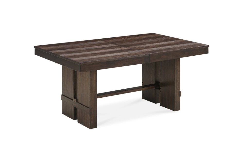 84" Dark Brown Wood Self-Storing Leaf Trestle Base Extension Dining Table on a white background