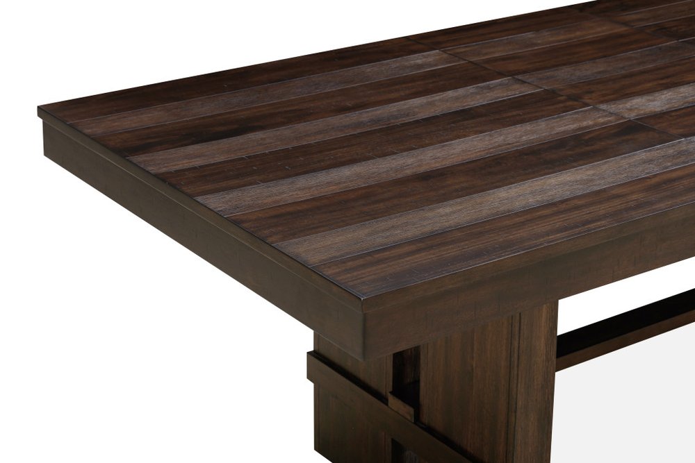 84" Dark Brown Wood Self-Storing Leaf Trestle Base Extension Dining Table on a white background