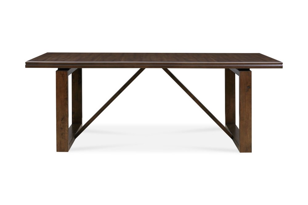 84" Dark Brown Wood Sled Base Dining Table on a white background