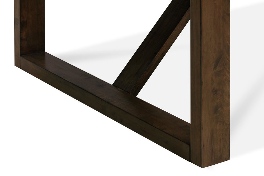 84" Dark Brown Wood Sled Base Dining Table on a white background
