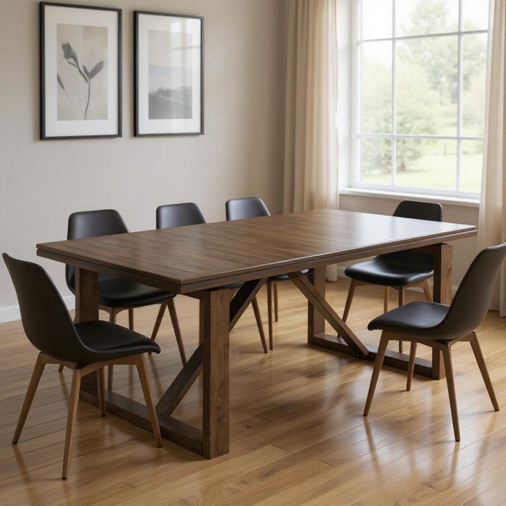 84" Dark Brown Wood Sled Base Dining Table in a home interior