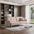 85" Beige Polyester Blend Convertible Futon Sleeper Sofa And Toss Pillows With Silver Legs