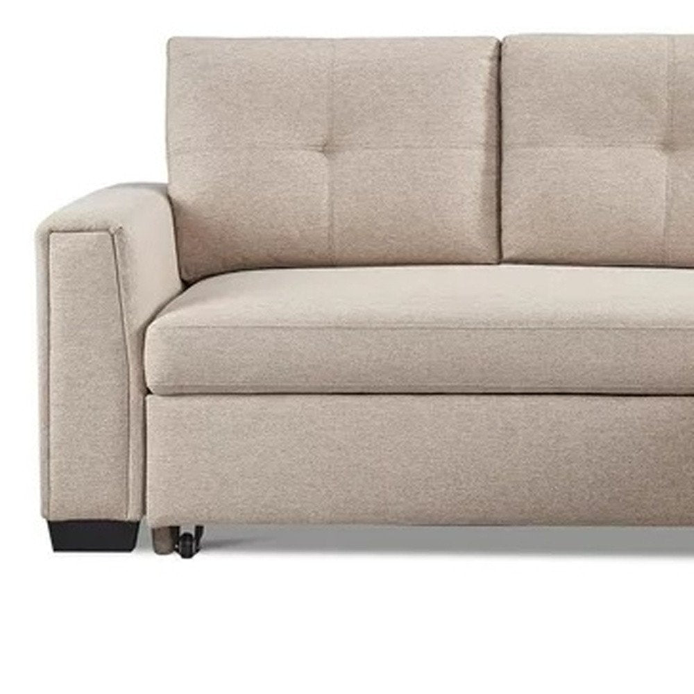 92" Beige Polyester Blend Convertible Futon Sleeper Sofa With Black Legs on a white background
