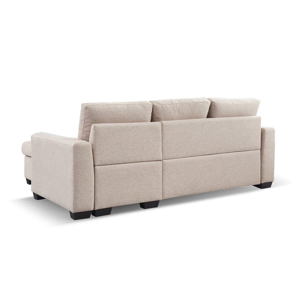 92" Beige Polyester Blend Convertible Futon Sleeper Sofa With Black Legs on a white background