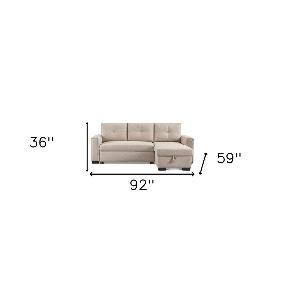 92" Beige Polyester Blend Convertible Futon Sleeper Sofa With Black Legs on a white background