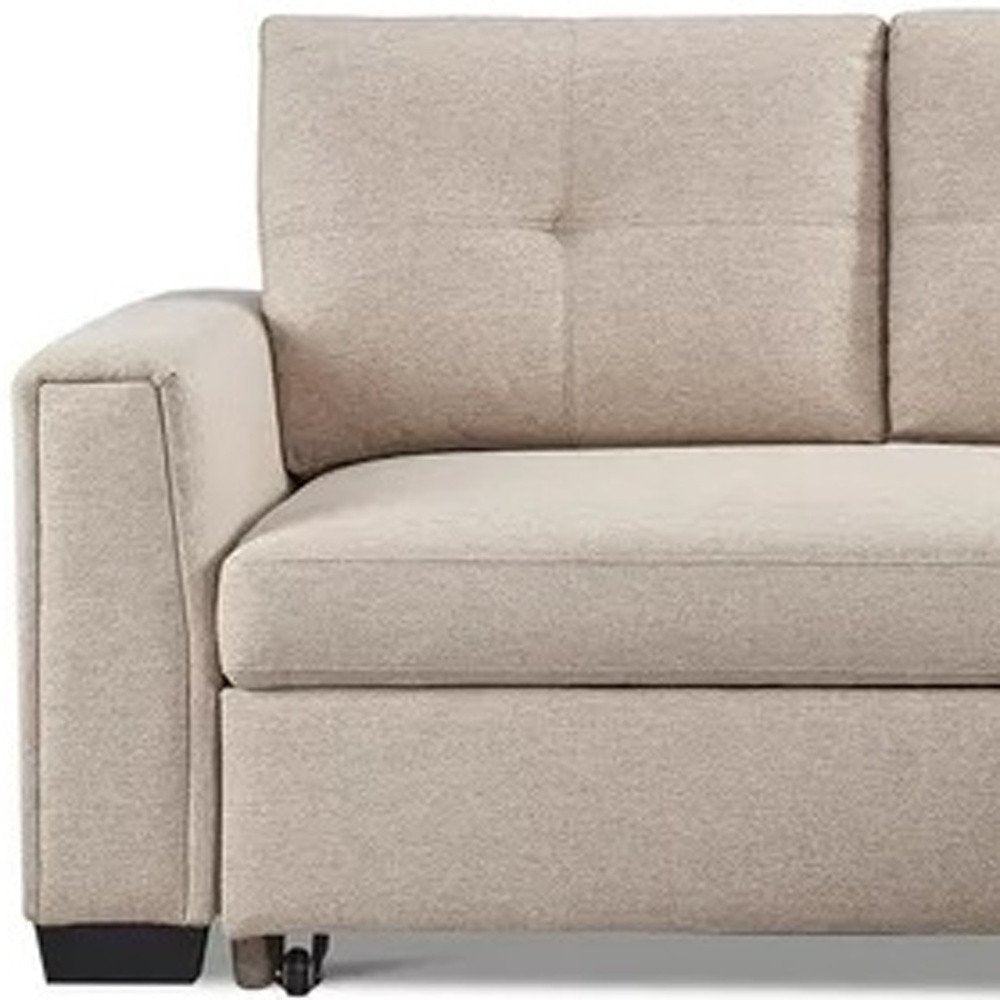 92" Beige Polyester Blend Convertible Futon Sleeper Sofa With Black Legs close-up detail