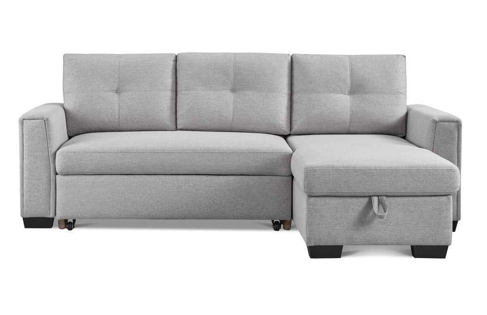92" Light Gray Polyester Blend Convertible Futon Sleeper Sofa With Black Legs on a white background