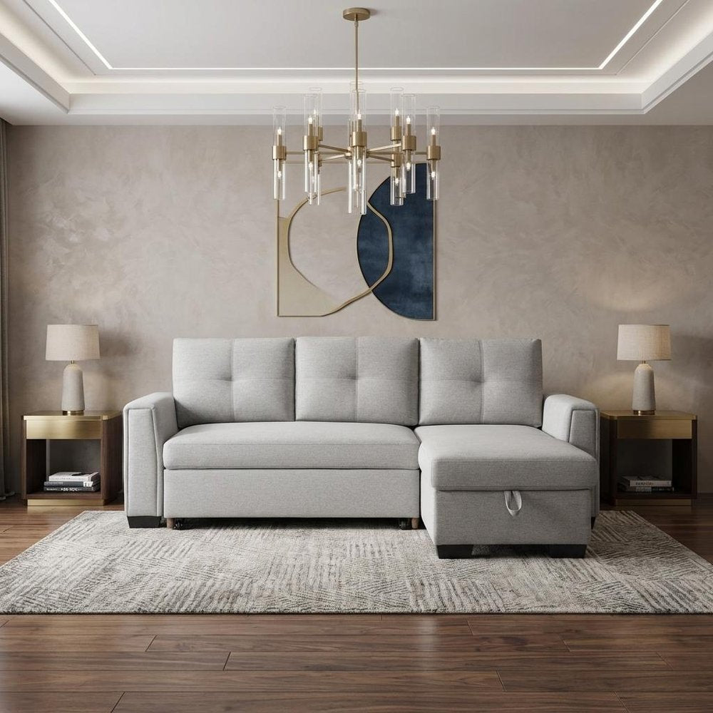 92" Light Gray Polyester Blend Convertible Futon Sleeper Sofa With Black Legs in a home interior
