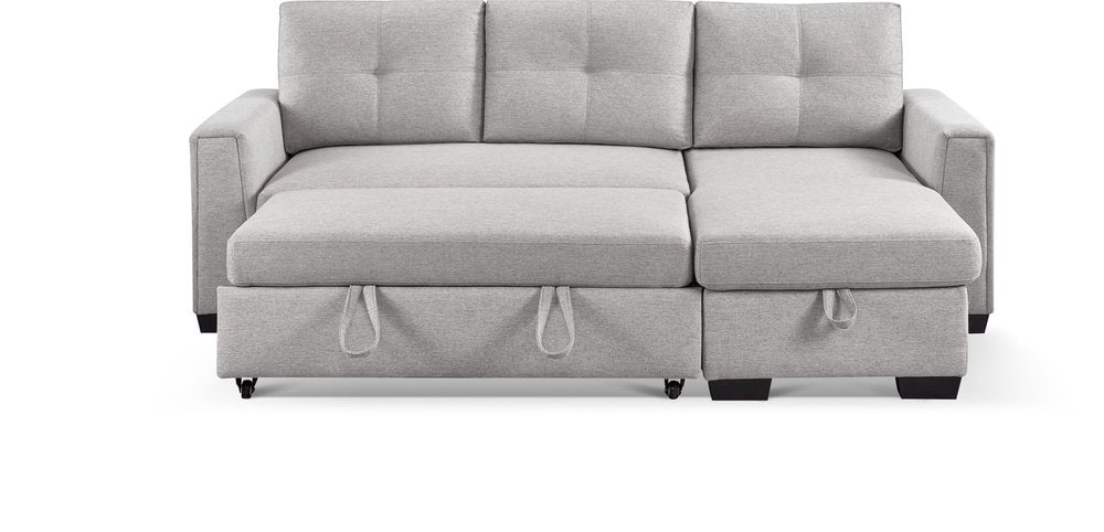 92" Light Gray Polyester Blend Convertible Futon Sleeper Sofa With Black Legs on a white background