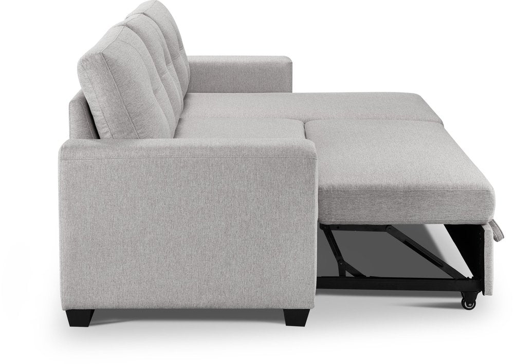 92" Light Gray Polyester Blend Convertible Futon Sleeper Sofa With Black Legs on a white background