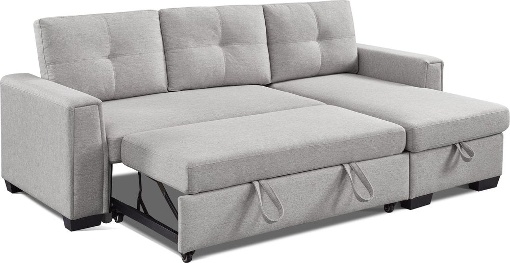 92" Light Gray Polyester Blend Convertible Futon Sleeper Sofa With Black Legs on a white background
