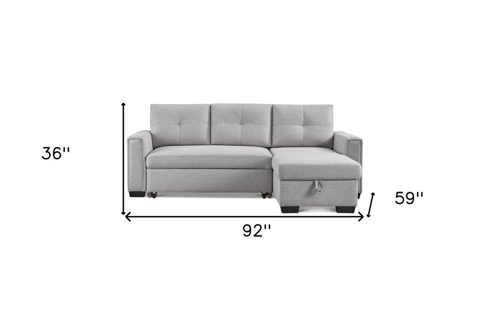 92" Light Gray Polyester Blend Convertible Futon Sleeper Sofa With Black Legs on a white background