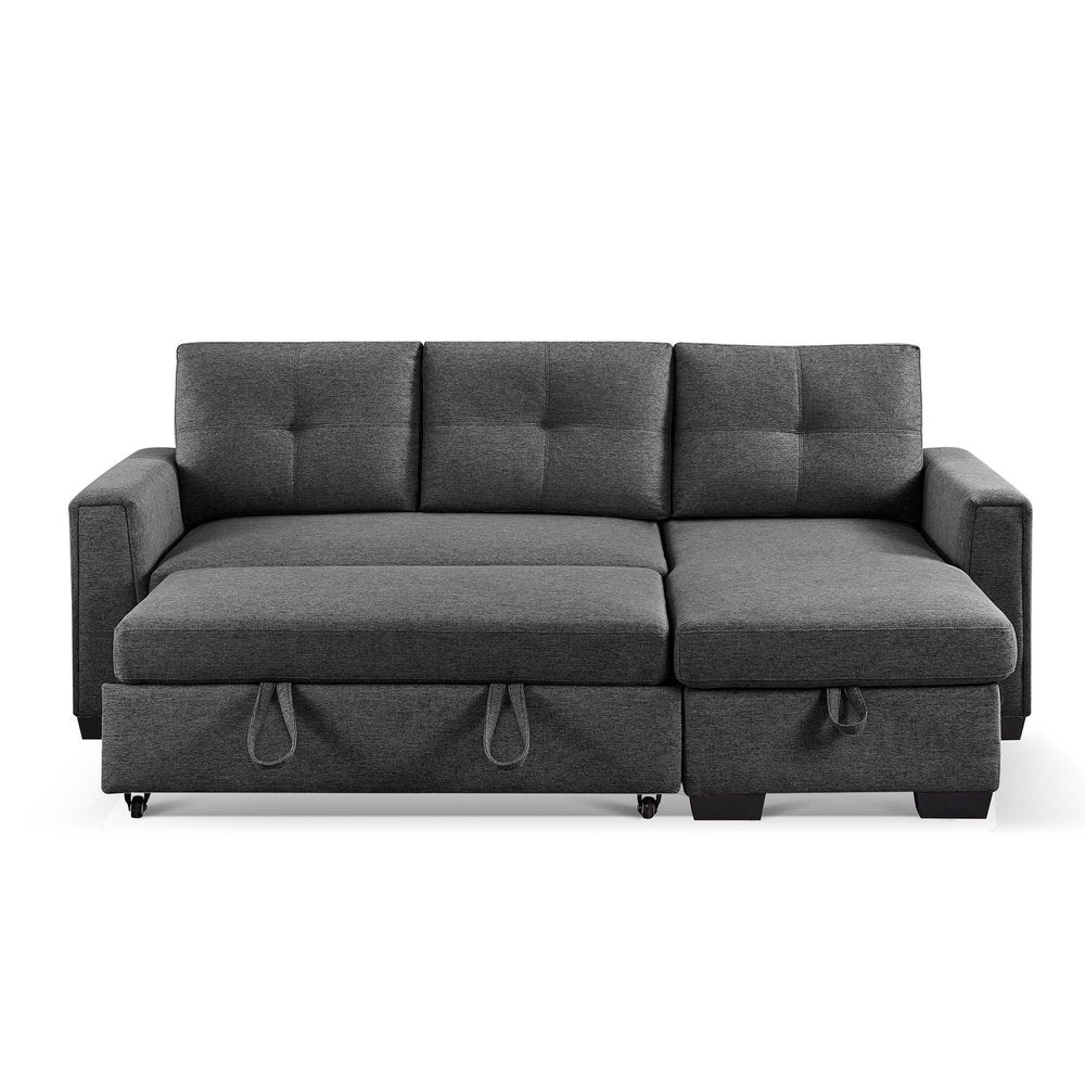 92" Dark Gray Polyester Blend Convertible Futon Sleeper Sofa With Black Legs on a white background