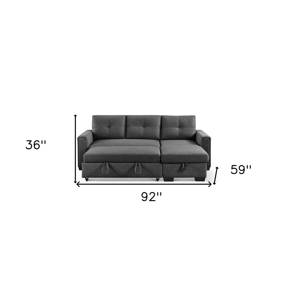 92" Dark Gray Polyester Blend Convertible Futon Sleeper Sofa With Black Legs on a white background