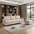87" Beige Polyester Blend Sofa With Ottoman With Natural Legs
