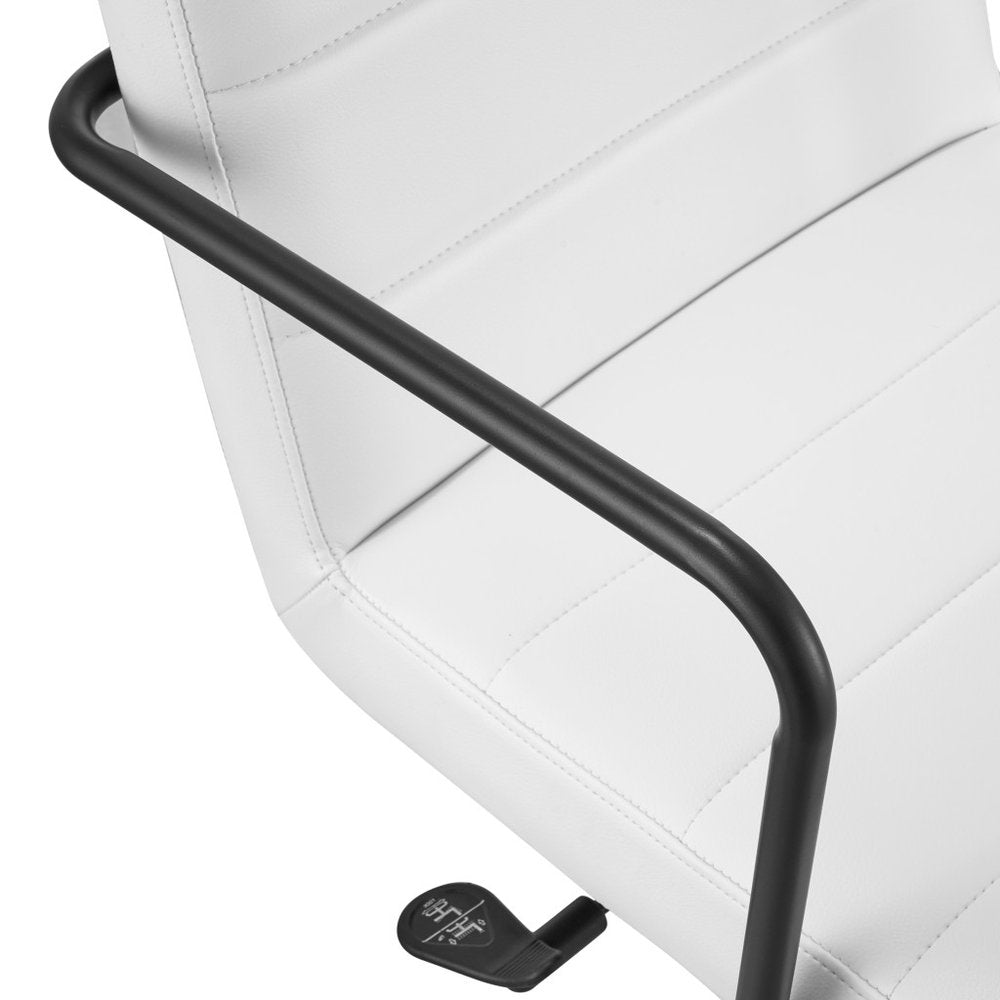 White and Black Steel and Faux Leather Adjustable Swivel Rolling Office Chair
