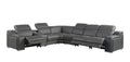 Dark Gray Italian Leather Power Reclining L Shaped Seven Piece Corner Sectional With Console