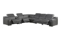 Dark Gray Italian Leather Power Reclining L Shaped Seven Piece Corner Sectional With Console