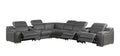 Dark Gray Italian Leather Power Reclining L Shaped Eight Piece Corner Sectional With Console