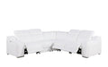 White Italian Leather Power Reclining L Shaped Five Piece Corner Sectional on a white background