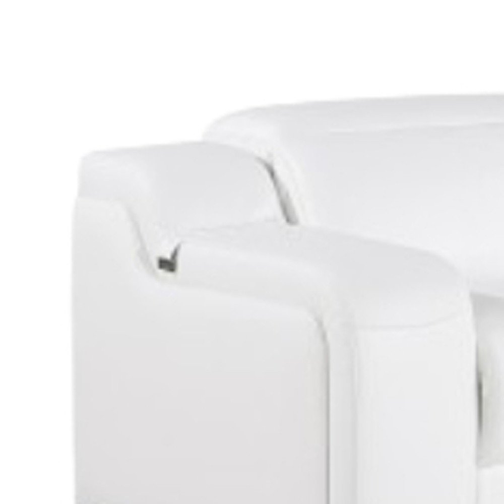 White Italian Leather Power Reclining L Shaped Five Piece Corner Sectional on a white background