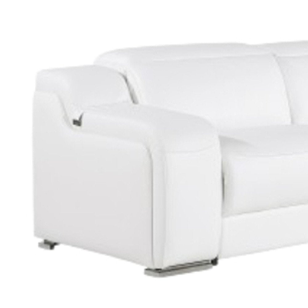 White Italian Leather Power Reclining L Shaped Five Piece Corner Sectional on a white background
