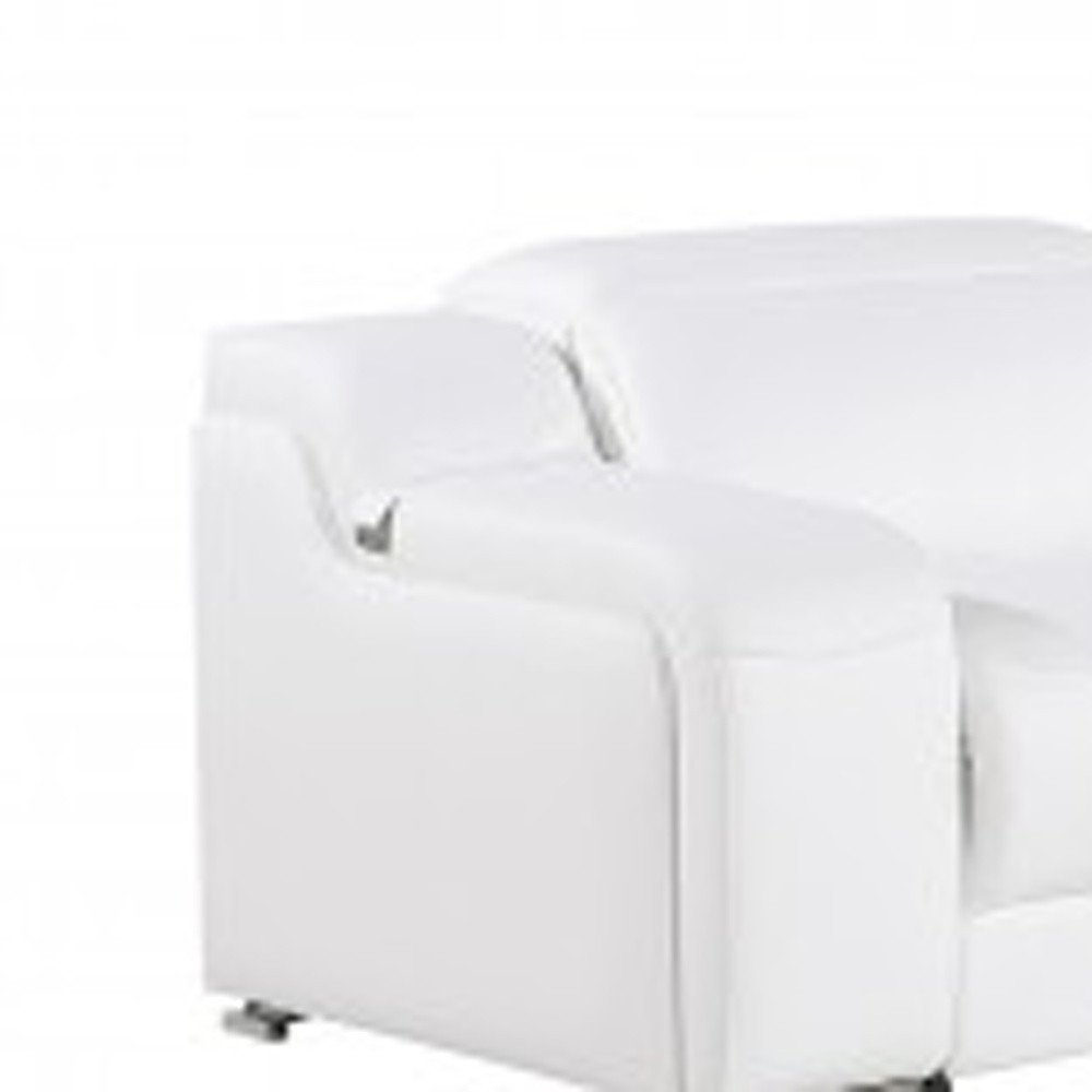 White Italian leather 4 power reclining seats L shaped Seven Piece Corner Sectional With Console on a white background