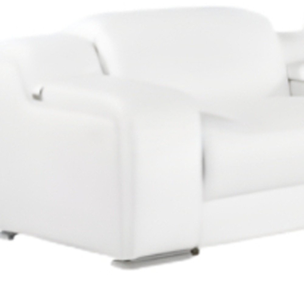White Italian Leather 3 Power Reclining L Shaped Eight Piece Corner Sectional With Console on a white background