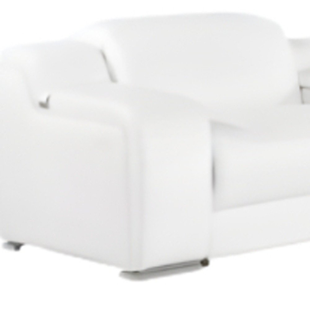 White Italian Leather 4 Power Reclining L Shaped Eight Piece Corner Sectional With Console on a white background