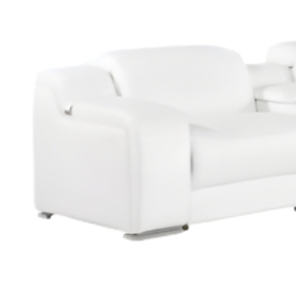 White Italian Leather 4 Power Reclining L Shaped Eight Piece Corner Sectional With Console on a white background