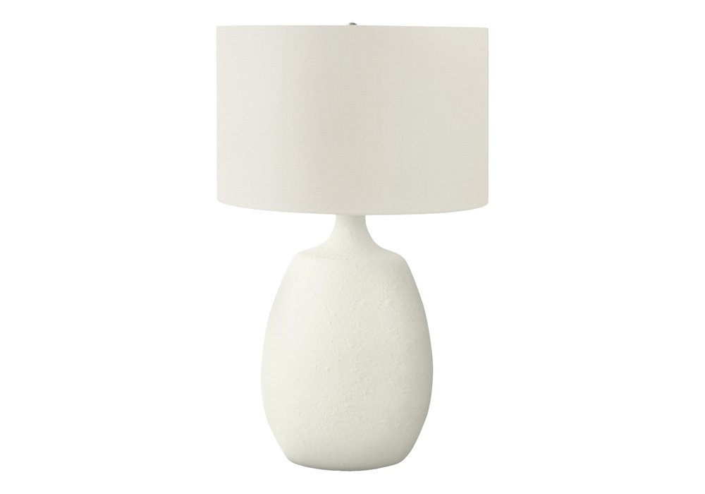 26" Cream Gourd Table Lamp With Cream Drum Shade. Table lamp isolated on a plain white background, in a cream finish.