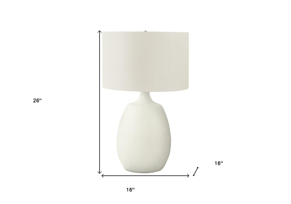 26" Cream Gourd Table Lamp With Cream Drum Shade. Table lamp isolated on a plain white background, finished in cream.