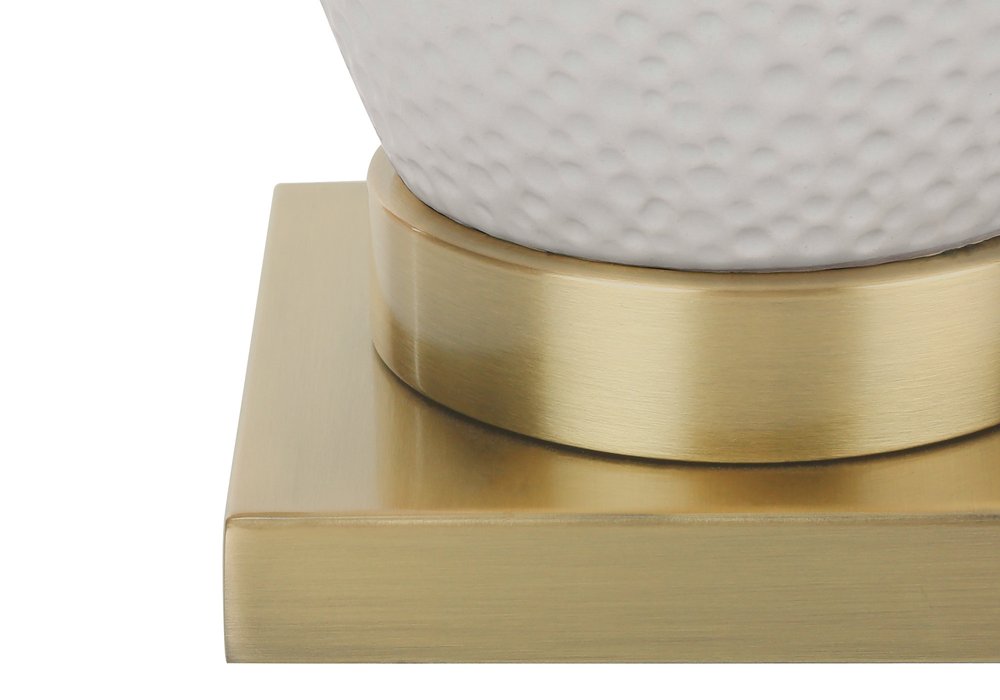 26" Gold and White Ceramic Urn Table Lamp With Cream Empire Shade. Table lamp isolated on a plain white background, in a cream ceramic finish.