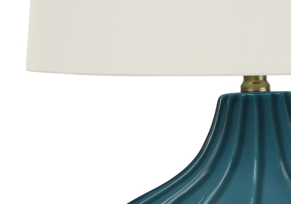 24" Blue Ceramic Gourd Table Lamp With Cream Empire Shade. Table lamp in cream ceramic.