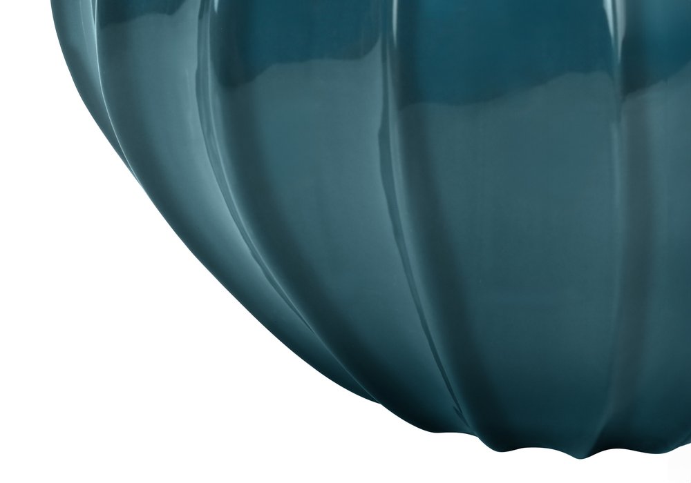 24" Blue Ceramic Gourd Table Lamp With Cream Empire Shade. Table lamp isolated on a plain white background, finished in blue ceramic.