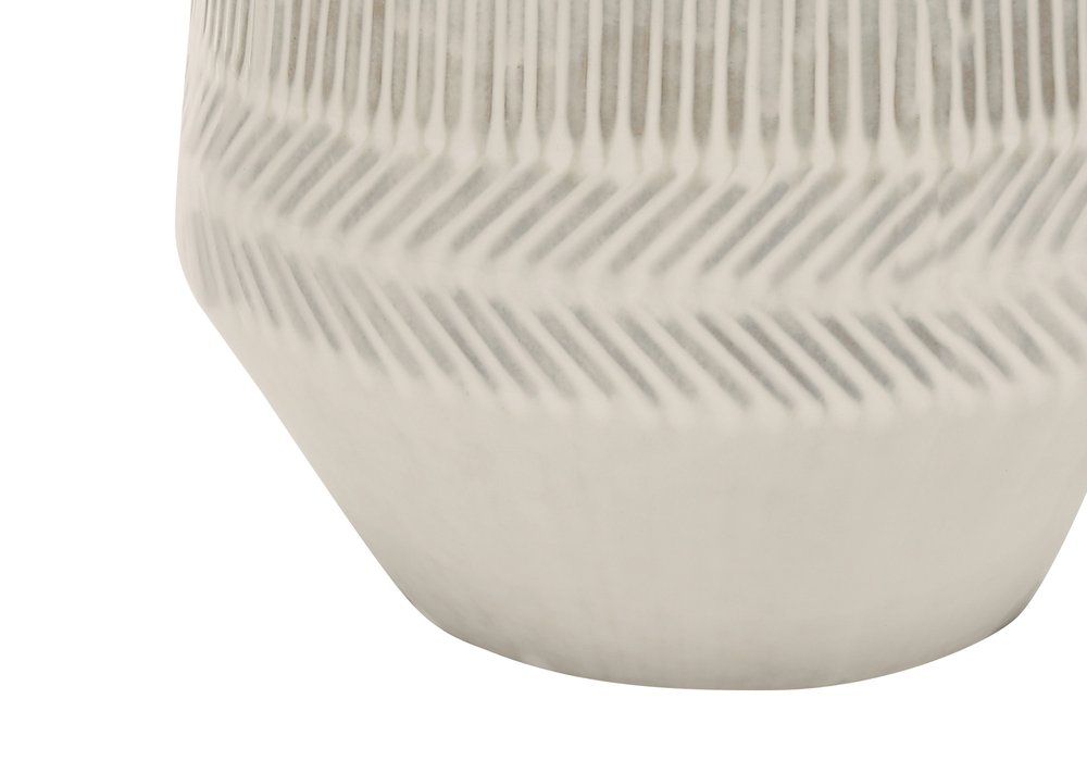 33" Ivory Ceramic Geometric Table Lamp With Cream Drum Shade. Table lamp isolated on a plain white background, in a ivory ceramic finish.