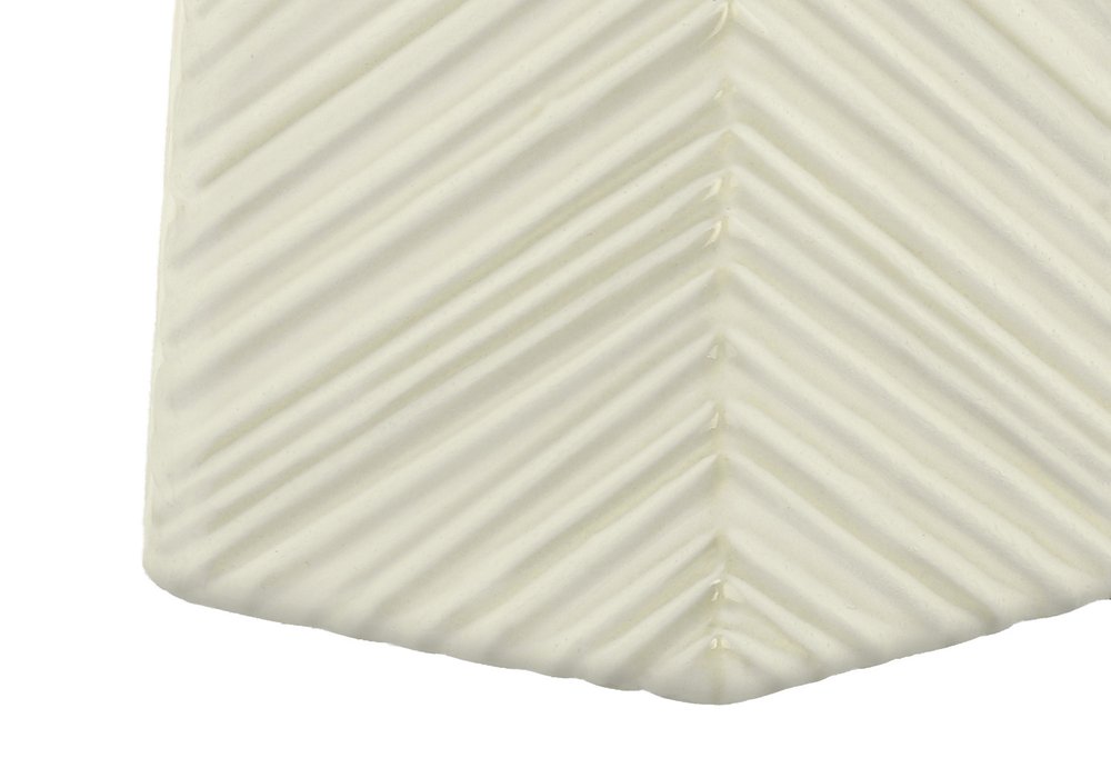 29" White Ceramic Geometric Table Lamp With Ivory Drum Shade. Table lamp isolated on a plain white background, finished in ivory ceramic.
