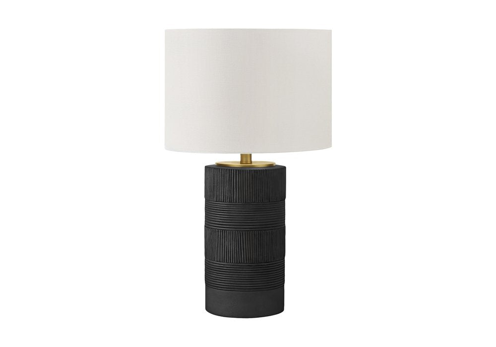 24" Black Cylinder Table Lamp With Ivory Drum Shade. Table lamp isolated on a plain white background, in a ivory finish.