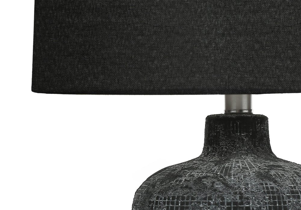 24" Black Ceramic Round Table Lamp With Black Drum Shade. Table lamp in black ceramic.